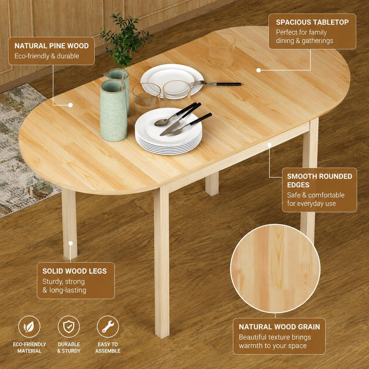 Solid Pine Drop Leaf Dining Table – Expandable Space Saving Kitchen Table for 4–6 People