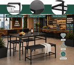 4-Piece Dining Set, Metal Frame Table with Bench and Chairs, Storage Rack