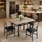 MapleGrace Extendable Dining Table for 4 with 4 PU Leather Chairs, Wood Kitchen Table with Storage Rack, Rustic Brown Space-Saving Dining