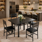MapleGrace Extendable Dining Table for 4 with 4 PU Leather Chairs, Wood Kitchen Table with Storage Rack, Rustic Brown Space-Saving Dining