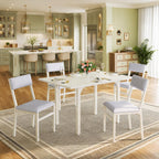 HUAHUU 5-Piece Extendable Dining Table Set for 4, Foldable Kitchen Table with 4 Upholstered Cushion Chairs, Rectangle Dining Set