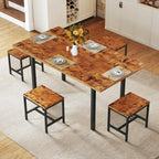HUAHUU 5-Piece Extendable Dining Table Set for 4, Foldable Kitchen Table with 4 Upholstered Cushion Chairs, Rectangle Dining Set