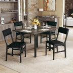HUAHUU 5-Piece Extendable Dining Table Set for 4, Foldable Kitchen Table with 4 Upholstered Cushion Chairs, Rectangle Dining Set