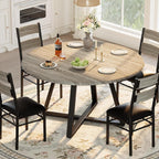 Garvee Round Dining Table Set – 5 Piece Rustic Brown Kitchen Furniture