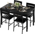 IRONCK Dining Table Set for 4 – Grey Wood Kitchen Table & Upholstered Chairs, 5 Piece Space Saving Dining Set, Industrial Style Small Spaces