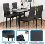 FDW 5-Piece Glass Dining Table Set for 4, Modern Black Kitchen Table 4 Upholstered Faux Leather Chairs, Space-Saving Dining Room Furniture,