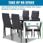 FDW 5-Piece Glass Dining Table Set for 4, Modern Black Kitchen Table 4 Upholstered Faux Leather Chairs, Space-Saving Dining Room Furniture,