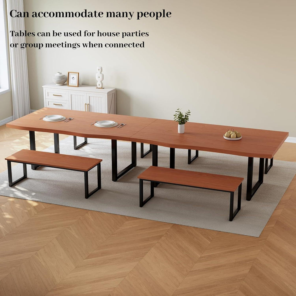 Modern Dining Table Set with 2 Benches, Seats 4-6, 63" Rectangular Kitchen Table