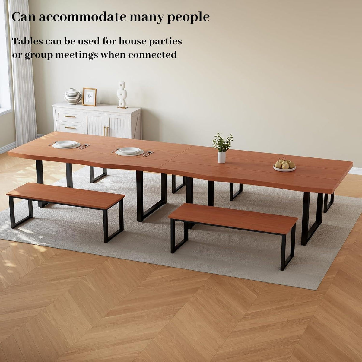 Modern Dining Table Set with 2 Benches, Seats 4-6, 63" Rectangular Kitchen Table