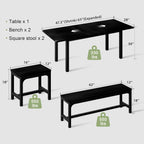Extendable Dining Table Set for 4-8, 5-Piece Black MDF Wood Kitchen Furniture
