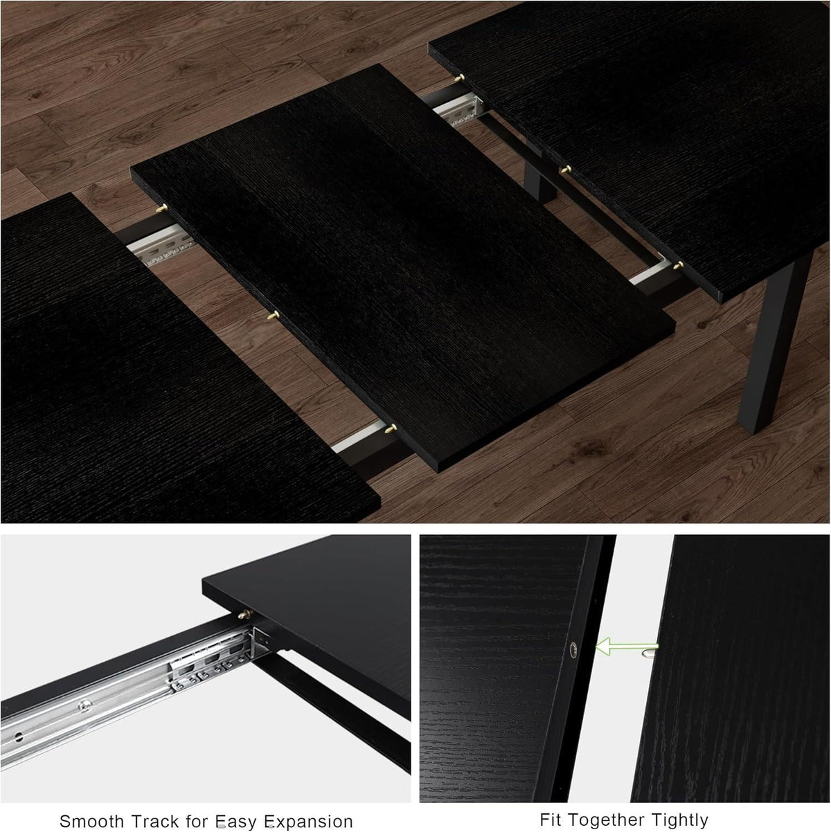 Extendable Dining Table Set for 4-8, 5-Piece Black MDF Wood Kitchen Furniture