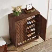 Walnut Shoe Cabinet with Doors, 6 Tier Shoe Storage Organizer, Entryway Shoe Rack Cabinet, Adjustable Shelves, Wooden Shoe Cabinet Hallway