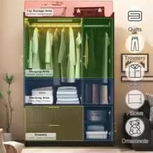 Fluted Style 3 Door Wardrobe Closet with Mirror & LED Lights, Modern Wooden Armoire with Drawers, Bedroom Storage Cabinet with Hanging Rod,