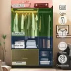 Fluted Style 3 Door Wardrobe Closet with Mirror & LED Lights, Modern Wooden Armoire with Drawers, Bedroom Storage Cabinet with Hanging Rod,