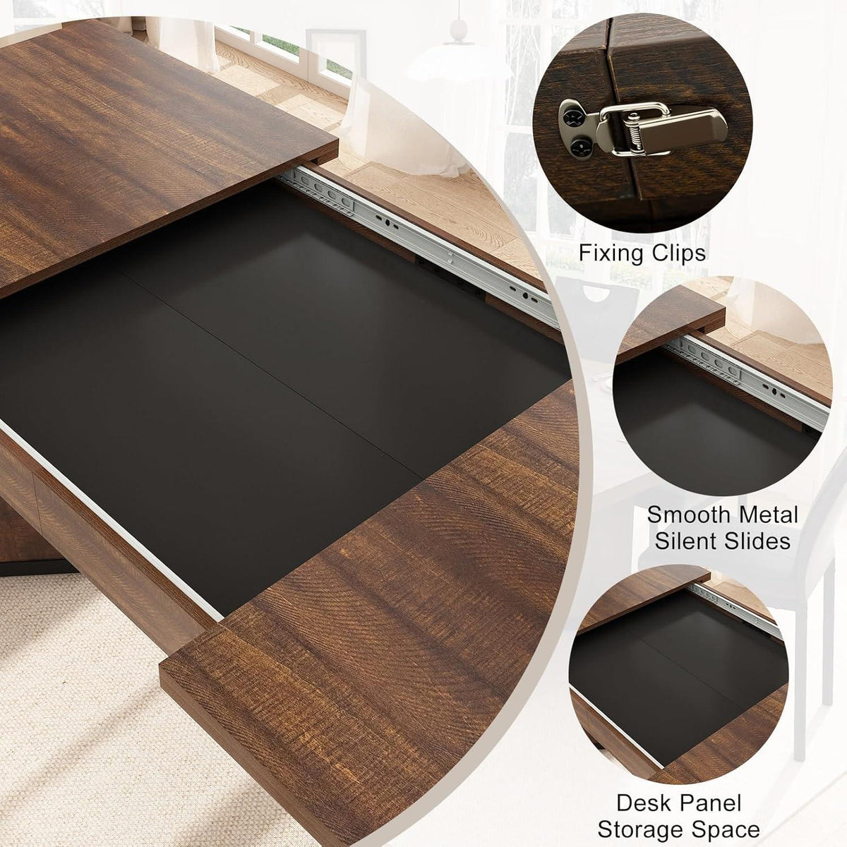 Extendable Farmhouse Dining Table, Seats 6-10, Rectangular Wooden Kitchen Table