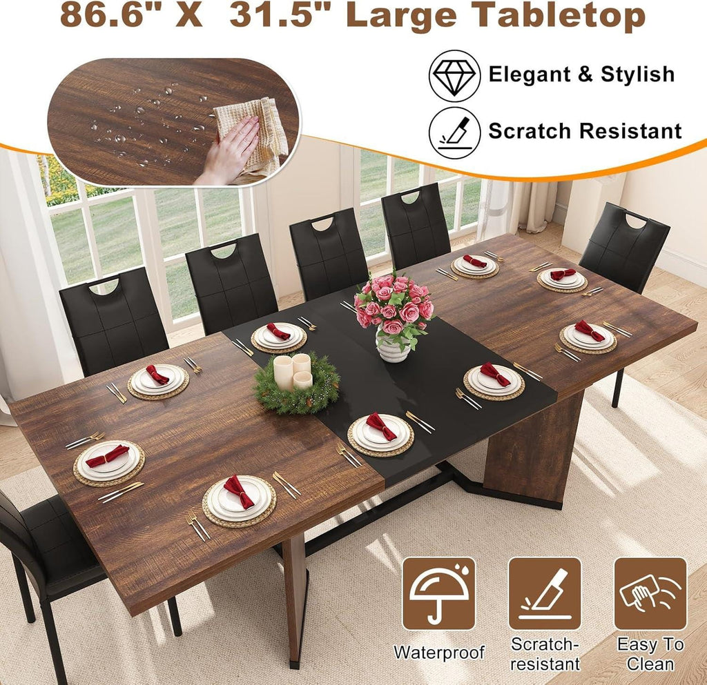 Extendable Farmhouse Dining Table, Seats 6-10, Rectangular Wooden Kitchen Table