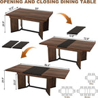 Extendable Farmhouse Dining Table, Seats 6-10, Rectangular Wooden Kitchen Table