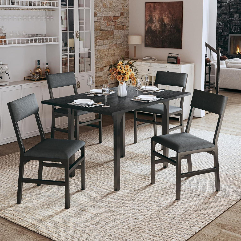 Extendable Dining Table Set for 4, Contemporary Kitchen Furniture, MDF Top, Metal Frame