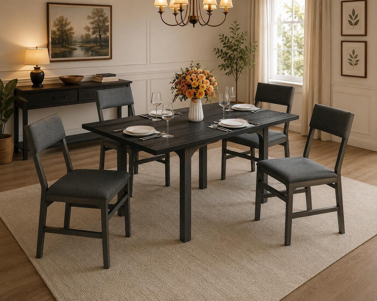 Extendable Dining Table Set for 4, Contemporary Kitchen Furniture, MDF Top, Metal Frame