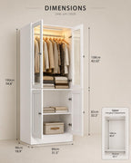 75" Tall Armoire Wardrobe Closet with Drawers & Lights, Clothing Storage Cabinet with 2 Glass Doors Hanging Rod,, Customized