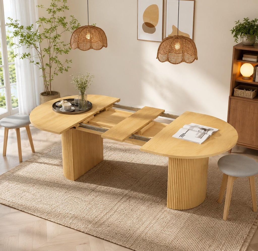 in78 in Extendable Dining Room Table for 48, Round Expandable Kitchen Table with Fluted Base, Modern Farmhouse Oval Dinner Table
