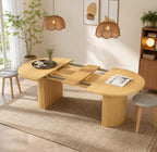 in78 in Extendable Dining Room Table for 48, Round Expandable Kitchen Table with Fluted Base, Modern Farmhouse Oval Dinner Table