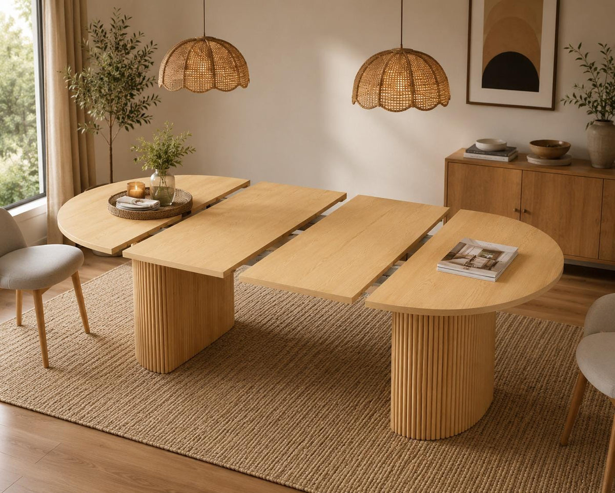 in78 in Extendable Dining Room Table for 48, Round Expandable Kitchen Table with Fluted Base, Modern Farmhouse Oval Dinner Table
