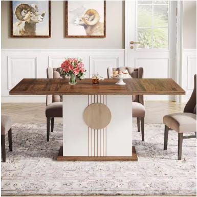 Farmhouse Wood Dining Table, Seats 4-6, Modern Rustic Design, 55 Inch Rectangular Kitchen Table