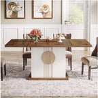 Farmhouse Wood Dining Table, Seats 4-6, Modern Rustic Design, 55 Inch Rectangular Kitchen Table