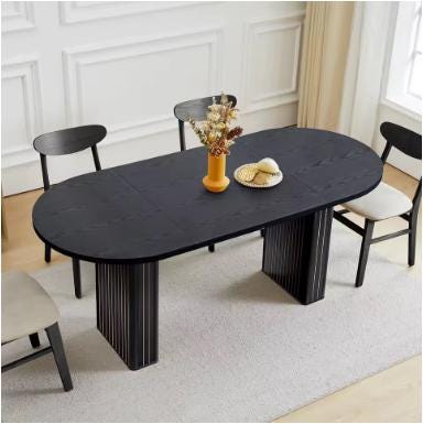 70.8" Oval Dining Table for 4-6 People, Wood Strip Base, Modern Farmhouse Large Kitchen Table for Home Living Room, Customized