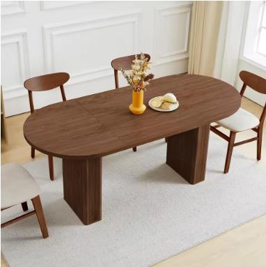 70.8" Oval Dining Table for 4-6 People, Wood Strip Base, Modern Farmhouse Large Kitchen Table for Home Living Room, Customized