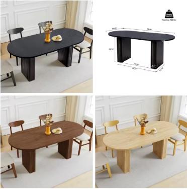 70.8" Oval Dining Table for 4-6 People, Wood Strip Base, Modern Farmhouse Large Kitchen Table for Home Living Room, Customized