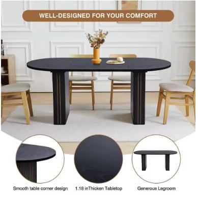 70.8" Oval Dining Table for 4-6 People, Wood Strip Base, Modern Farmhouse Large Kitchen Table for Home Living Room, Customized