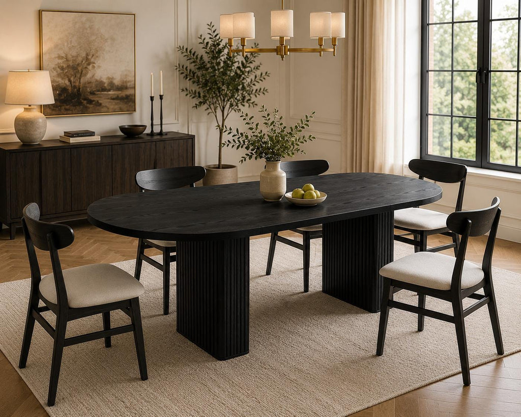 70.8" Oval Dining Table for 4-6 People, Wood Strip Base, Modern Farmhouse Large Kitchen Table for Home Living Room, Customized