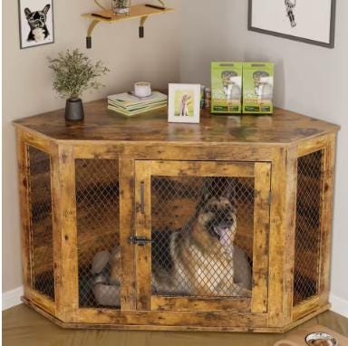52in Corner Dog Crate Furniture Wooden Kennel with Mesh Indoor Small Medium Large Dogs, Custom
