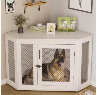 52in Corner Dog Crate Furniture Wooden Kennel with Mesh Indoor Small Medium Large Dogs, Custom