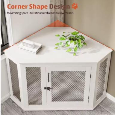 52in Corner Dog Crate Furniture Wooden Kennel with Mesh Indoor Small Medium Large Dogs, Custom