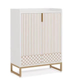 White Wood Shoe Cabinet with Doors, 5-Tier Storage, Gold Accents, Hallway Furniture