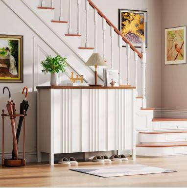 Narrow Wooden Shoe Cabinet with 3 Doors, Entryway Hidden Storage