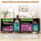 Narrow Wooden Shoe Cabinet with 3 Doors, Entryway Hidden Storage
