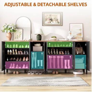 Narrow Wooden Shoe Cabinet with 3 Doors, Entryway Hidden Storage