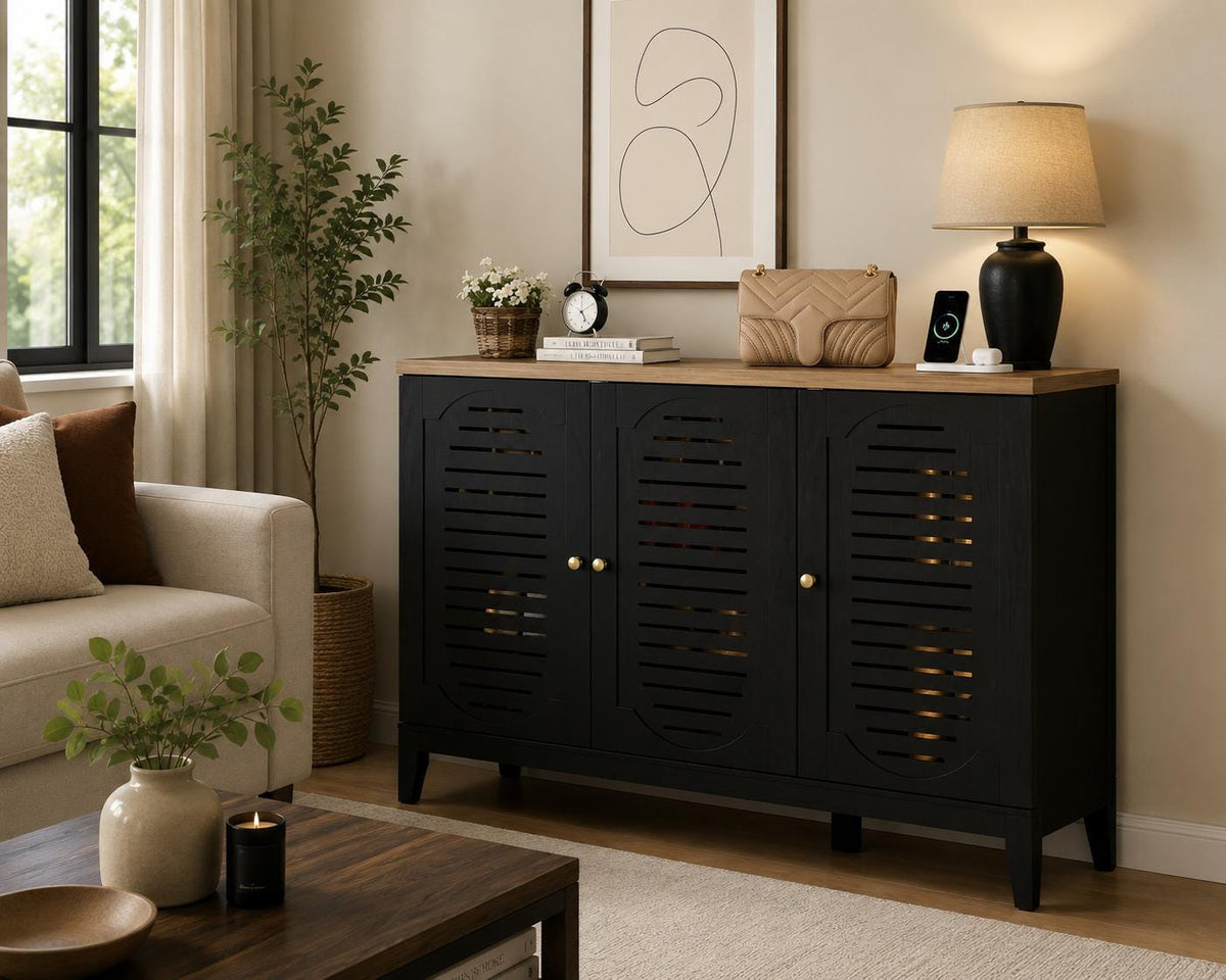 Narrow Wooden Shoe Cabinet with 3 Doors, Entryway Hidden Storage