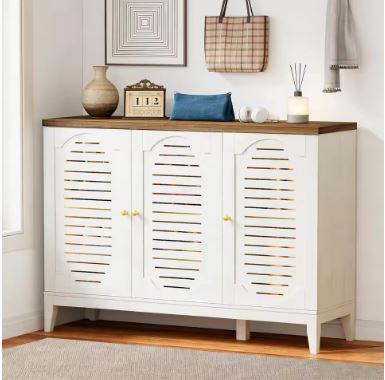 Narrow Wooden Shoe Cabinet with 3 Doors, Entryway Hidden Storage