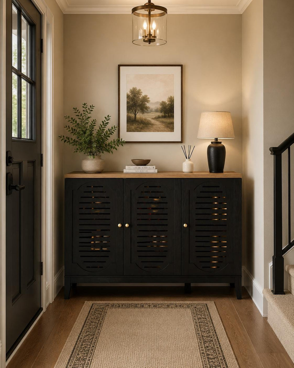 Narrow Wooden Shoe Cabinet with 3 Doors, Entryway Hidden Storage