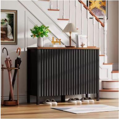 Narrow Wooden Shoe Cabinet with 3 Doors, Entryway Hidden Storage