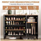 Narrow Wooden Shoe Cabinet with 3 Doors, Entryway Hidden Storage