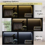 Tall Black Display Cabinet, 4 Glass Doors, 5-Tier Bookcase with LED Lights