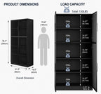 Tall Black Display Cabinet, 4 Glass Doors, 5-Tier Bookcase with LED Lights