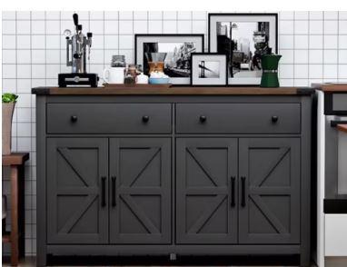 Modern Farmhouse Sideboard Cabinet, 55" Storage Buffet, 2 Drawers, 4 Barn Doors