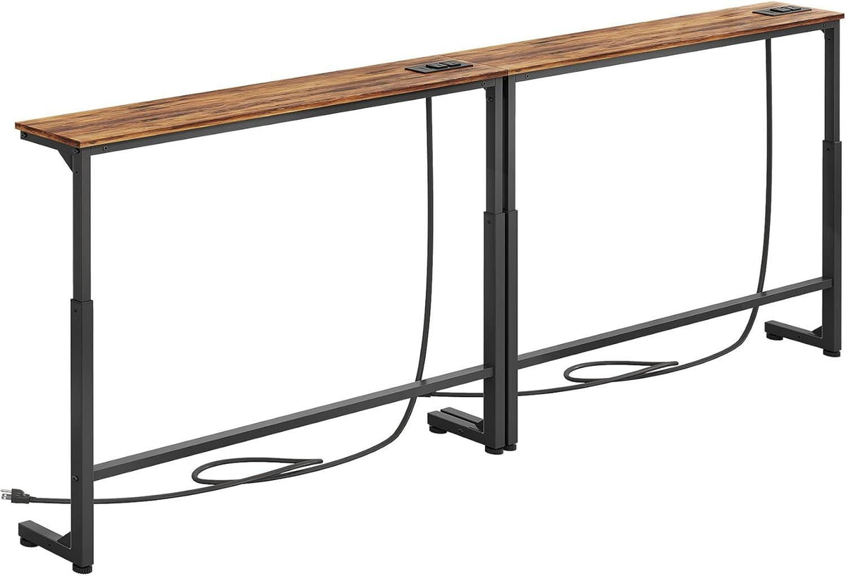 Adjustable Height Sofa Table with 2 Outlets, 78.8" Long Slim Console Table